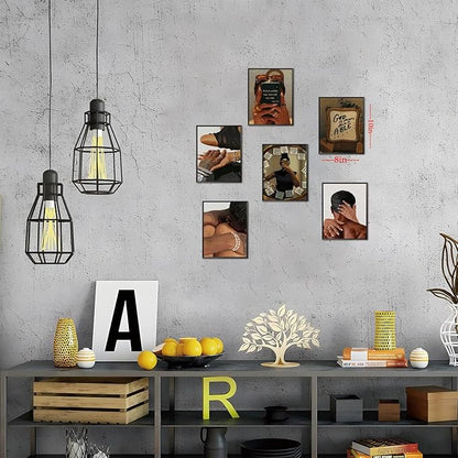 XYHYRA Black Boy Posters Wall Art Set of 6, Abstract African American Woman Canvas Wall Decor Painting, Trendy Boho Artwork Aesthetics Prints for Living Room Bedroom Home Decor 8x10 In Unframed