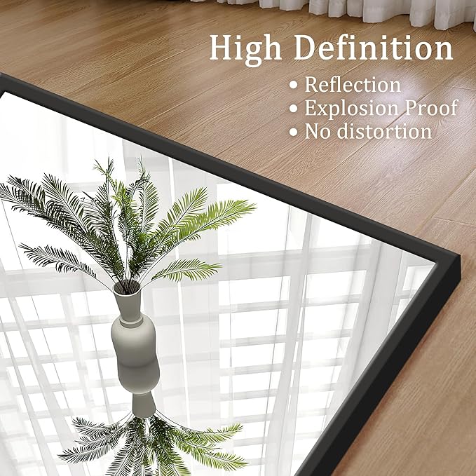 GlasFlength Full Body Mirror with Stand, 71" x 32" Full Length Mirror with Aluminum Alloy Frame Wall-Mounted/Leaning Against Wall/Floor Standing Mirror for Home Decor, Black