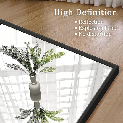 GlasFlength Full Body Mirror with Stand, 71" x 32" Full Length Mirror with Aluminum Alloy Frame Wall-Mounted/Leaning Against Wall/Floor Standing Mirror for Home Decor, Black