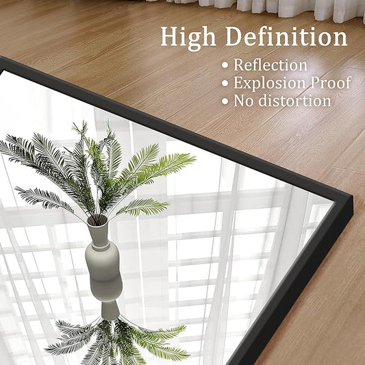 GlasFlength Full Length Mirror with Stand - 56" x 19" Aluminum Alloy Frame Full Body Mirror, Standing Hanging or Leaning Wall Floor Mirror for Bedroom Living Room Dressing Room, Black