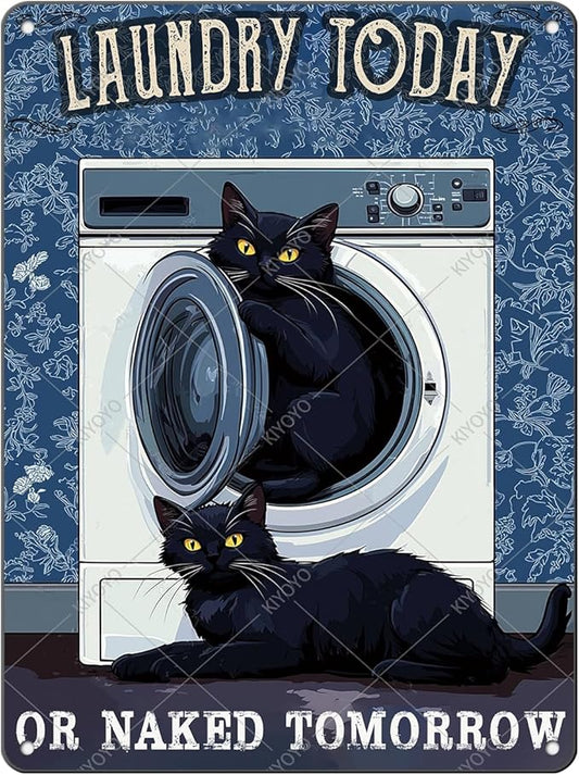 Funny Metal Signs Laundry Today or Naked Tomorrow Vintage Tin Sign Retro Wall Decor for Home Office Farmhouse Yard Garden Shop Cafe 16x12 Inch