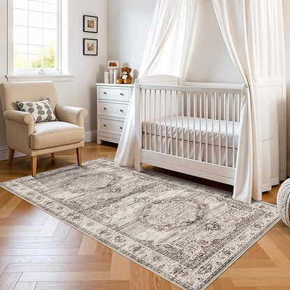 Washable Hallway Runner Rugs 3x6: Soft Ultra Thin Low Pile Carpet Machine Washable Indoor Lightweight Rug Runner Anti Slip Backing Rugs for Living Room Bedroom Kitchen 3'x6' Beige