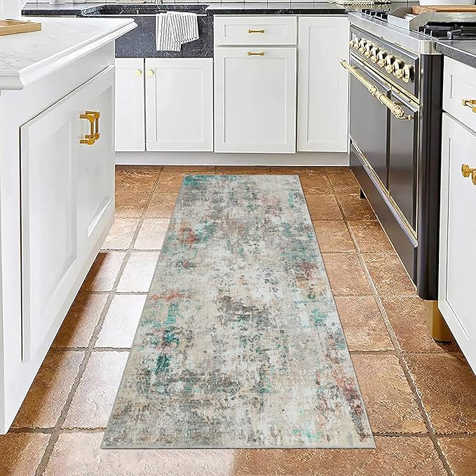 ROYHOME Modern Abstract 2x6 Runner Rug Washable Non Slip Stain Resistant Rug for Hallway Kitchen Bedroom Non Shedding Low Pile Indoor Floor Cover,Colorful