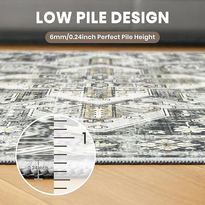zesthome Area Rugs 6x9, Large Rugs for Living Room, Stain Resistant Washable Rug, Rugs for Bedroom with Non Slip Backing, Ultra-Thin Vintage 6x9 Area Rug