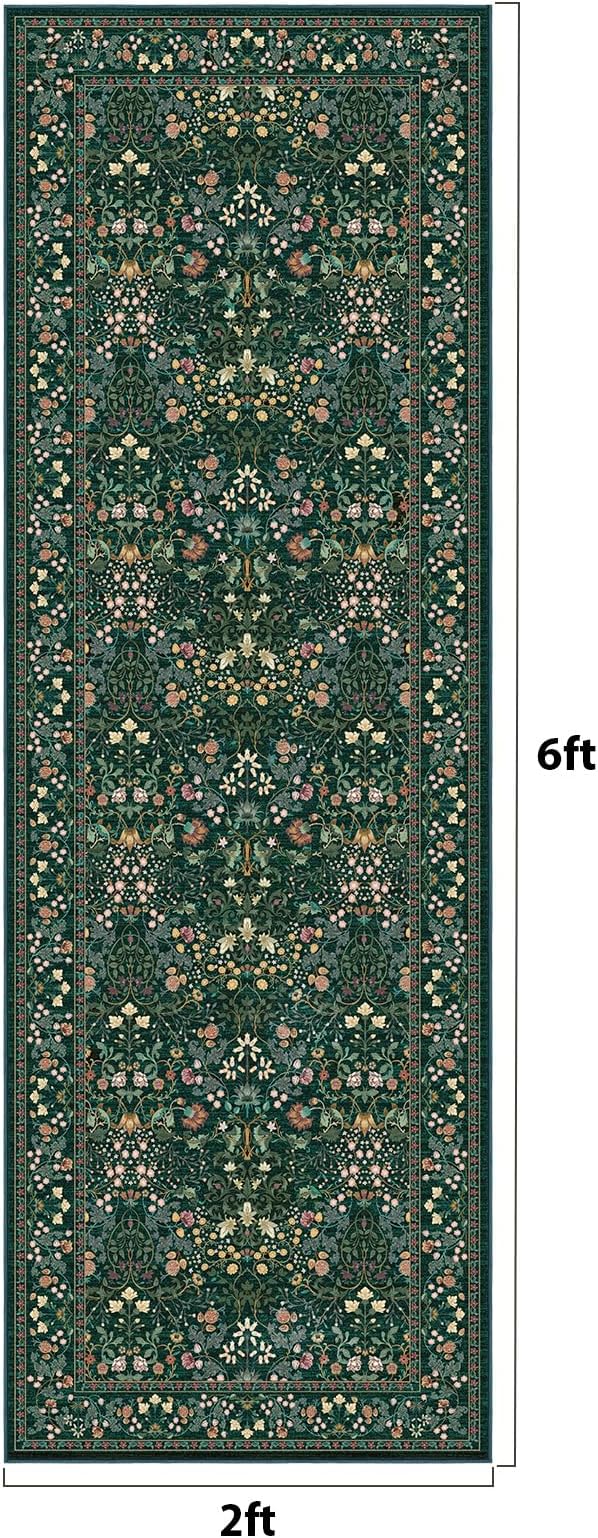 AMADA HOMEFURNISHING Washable Runner Rugs for Hallway, 2x6 Kitchen Rug, Non-Slip & Low-Profile Area Rug, Soft Floral Rug with Durable Edge Binding, Rugs for Entryway Kitchen Bedroom Laundry Bathroom