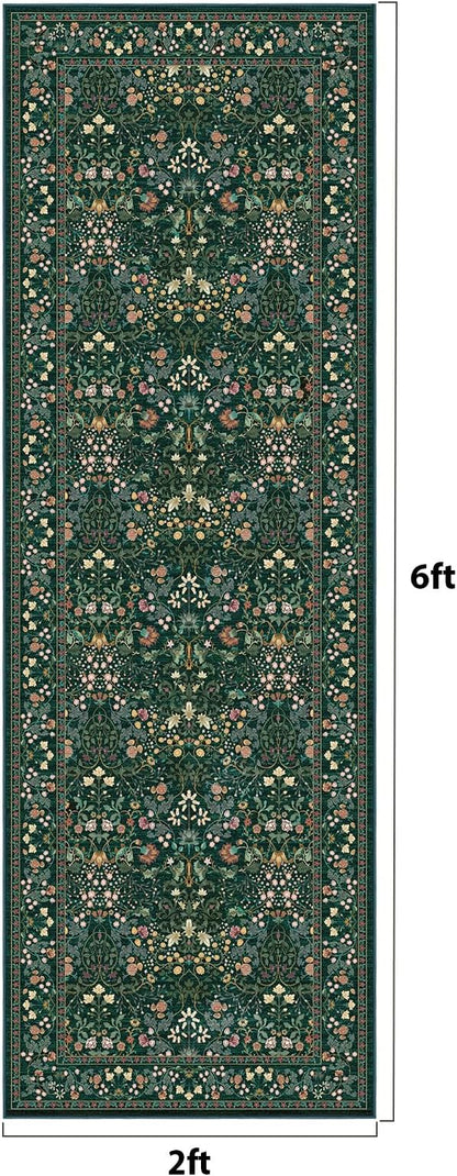 AMADA HOMEFURNISHING Washable Runner Rugs for Hallway, 2x6 Kitchen Rug, Non-Slip & Low-Profile Area Rug, Soft Floral Rug with Durable Edge Binding, Rugs for Entryway Kitchen Bedroom Laundry Bathroom