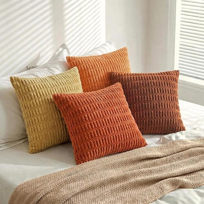 Fancy Homi 4 Packs Decorative Throw Pillow Covers for Living Room Couch Bed, Modern Farmhouse Boho Home Décor Accent Cushion Case, 22" x 22", Burnt Orange Series