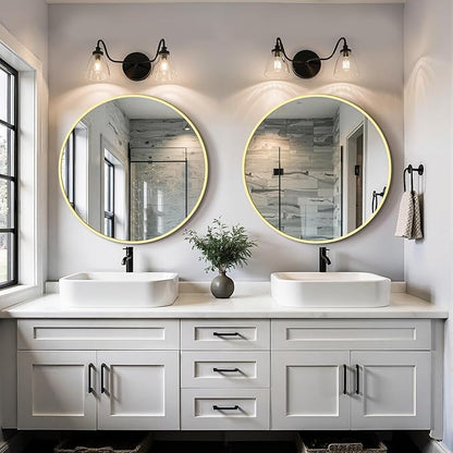 Round Bathroom Mirror for Wall, 2 Pack 22 inch Circle Bathroom Mirrors for Over Sink, Modern Circular Metal Frame for Vanity, Entryway, Bedroom, Living Room(Gold)