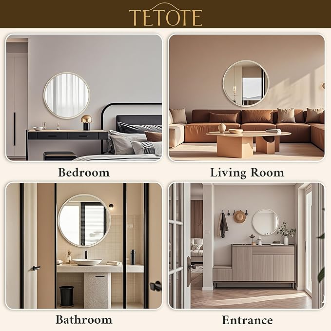 TETOTE Brushed Nickel Mirror 30 inch Round Mirror for Wall, Bathroom, Living Room, Bedroom, Vanity, Entrance