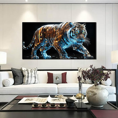 Ouzzlie Tiger Art Wall Decor for Living Room Modern Black Canvas Picture Gold Wall Art for Bedroom Office Large Artwork Print 29" x 59"