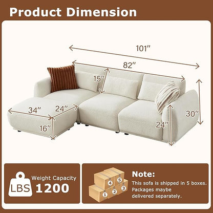 L Shaped Modular Sectional Couch with Removable Ottoman, Convertible Cloud Sofa for Living Room,Comfort Small Couch for Small Spaces(3 Set + 1 Ottomans - White)