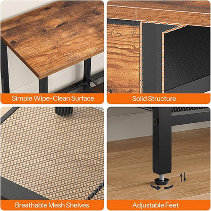 HOOBRO TV Stand for TVs up to 55 Inch, Entertainment Center with Fabric Drawer & Open Shelves, Industrial TV Media Console Table with Storage, for Living Room, Bedroom, Rustic Brown BF125DS01