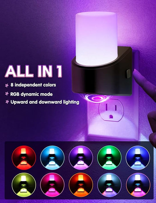 L LOHAS LED Projector Night Light Plug in Night Lights Plug into Wall with Dusk to Dawn Sensor, 8 RGB Color and Dynamic Mode, 2 Pack