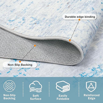 8x10 Area Rugs Washable Rug:Anti-Skid Abstract Modern Living Room Rug Soft Thin Carpets Indoor Floor Non-Shedding Carpet for Bedroom Dining Farmhouse Nursery Home Office(Light Blue/White/Beige, 8x10)