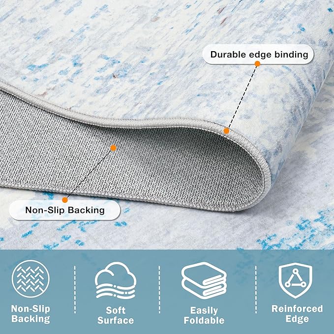 9x12 Area Rugs Washable Rug:Anti-Skid Abstract Modern Living Room Rug Soft Thin Carpets Indoor Floor Non-Shedding Carpet for Bedroom Dining Farmhouse Nursery Home Office(Light Blue/White/Beige, 9x12)