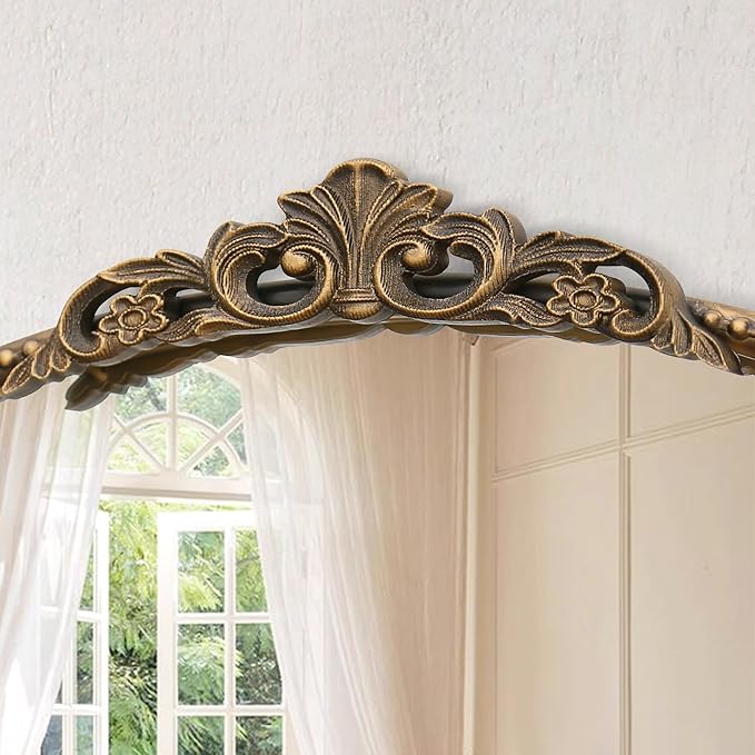 Micasso Large Vintage Gold Mirror: 40"x29" French Baroque Antique Arched Mirror - Traditional Ornate Decorative for Wall/Fireplace/Mantel/Entryway/Bathroom/Hallway - Home Decor for Living Room