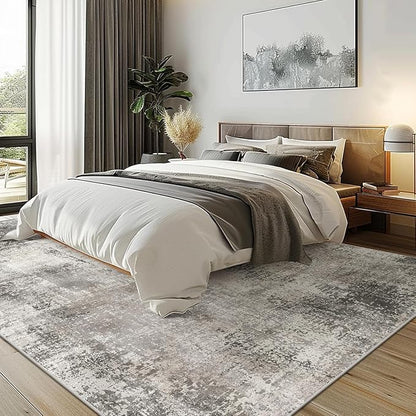 GENIMO 6x9 Area Rugs for Living Room, Machine Washable Non Slip Rugs, Low Pile Lightweight Vintage Print Rug for Bedroom, Dining Room, Home Office, Abstract Grey