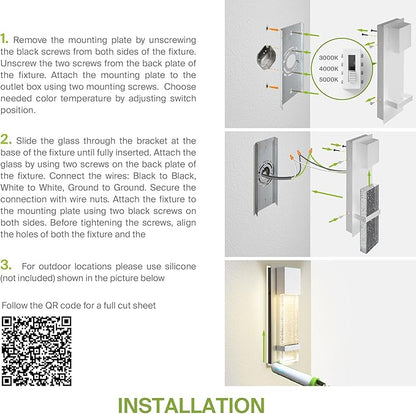 ASD LED 24" Bubble Glass Wall Light Fixture, Outdoor & Indoor Seeded Sconce | 3CCT, Waterproof, Dimmable, ETL Listed | 20W 600LM 3000-5000K 100-277V | Exterior Lantern, Porch Lighting | White, 2 Pack