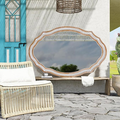 24x35 Inch Wooden Oval Mirror for Bathroom Over Sink, Rustic Farmhouse Decorative Mirrors for Wall, Entryway, Living Room, Bedroom (Vertical/Horizontal)