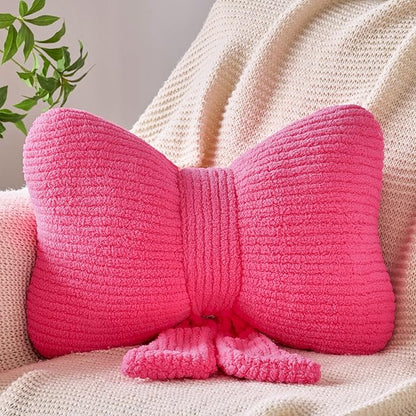 Bow Pillow, Decorative Throw Pillows with Soft Plush, Bow Throw Pillow for Couch Bed, Home Decor Bow Shaped Pillow for Bedroom Living Room (Hot Pink, 12 Inches)