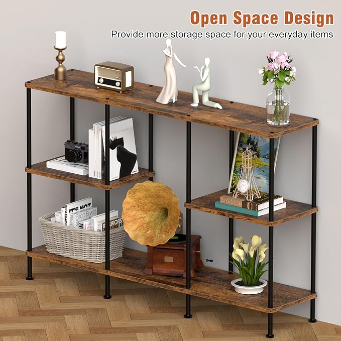 ETELI Tall TV Stand for 50 Inch TV Small Entertainment Center with Storage Shelf 3 Tier Television Stands Wood TV Console Cabinet Table for Living Room and Bedroom Brown