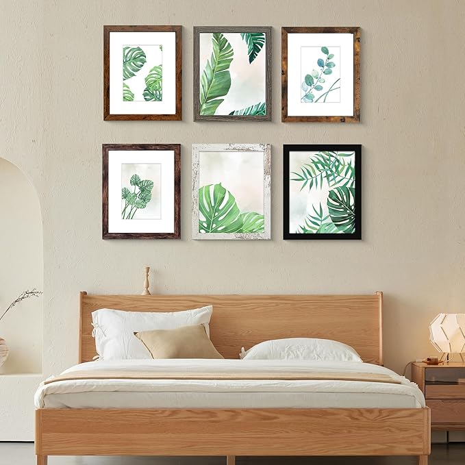 SESEAT 8x10 Picture Frame Set of 6, Display Pictures 5x7 With mat or 8x10 Without Mat, Mix Multi Color