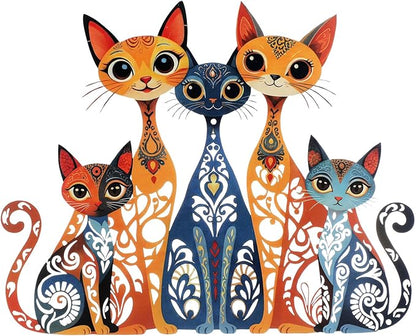Wesiti Cat Wall Art Decor Iron Wall Sculptures Decor for Cats Lover 10.6 x 15.7 Inches Colorful Retro Mid Century Cat Signs for Home Living Room Bedroom Kitchen Office(Stylish)