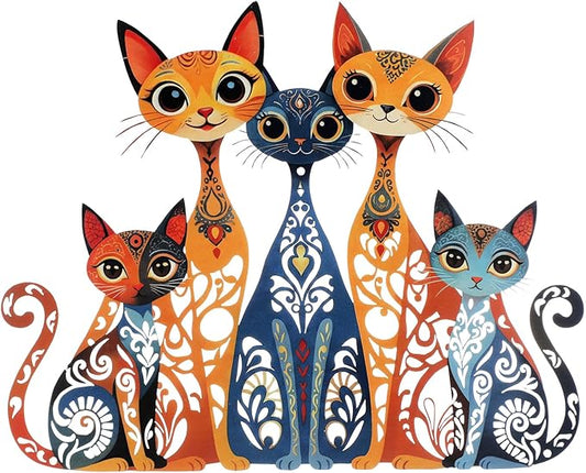 Wesiti Cat Wall Art Decor Iron Wall Sculptures Decor for Cats Lover 10.6 x 15.7 Inches Colorful Retro Mid Century Cat Signs for Home Living Room Bedroom Kitchen Office(Stylish)