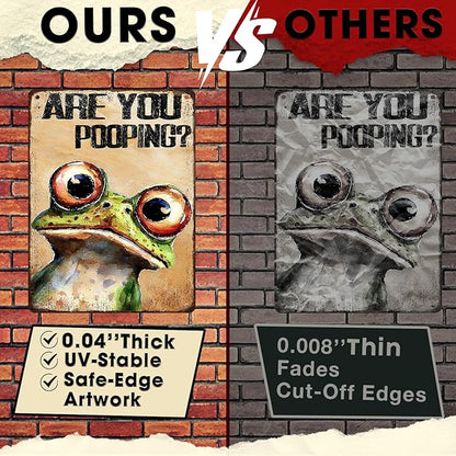 Frog Wall Art Are You Pooping? Metal Sign 12x16 Inch Vintage Humorous Bathroom Decor for Toilet Restroom