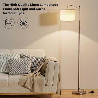 Ambimall 60" Floor Lamp with Remote Control and Stepless Dimmable Bulb, Colors Temperature & Brightness Adjustable, Modern Floor Lamps for Living Room, Beige Shade & Brown Pole