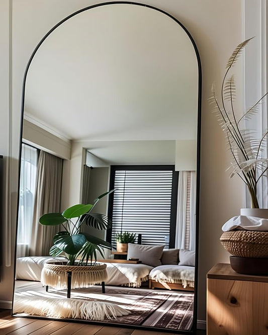 KOMCOTE Full Length Floor Mirror, 82x42 Inch Oversized Arched Standing Mirror in Black for Bedroom, Living Room, Dressing Room - Elegant Freestanding Leaning Mirror Decor