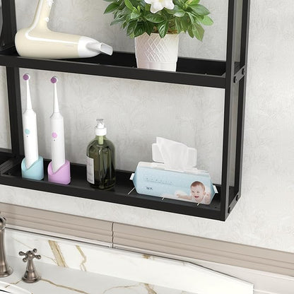 Black Metal Framed Bathroom Mirror with Shelf, 40" X 24.4" Rectangular Wall Mounted Bathroom Vanity Mirror, Modern Bathroom Mirror with Storage for Over Sink, Entryway