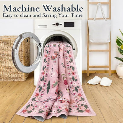 Lahome Insect Washable Rugs 8x10, Soft 8x10 Rugs for Living Room Dining Room Ultra-Thin, Non-Slip Bedroom Rug Large Carpet Non-Shedding Carpet for Girls Classroom Nursery Vionnet(8x10ft,Pink)