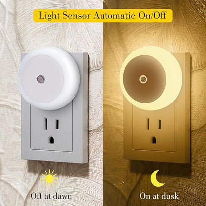 KINUR 6 Pack Night Light, LED Night Lights Plug into wall with Dusk to Dawn sensors, Plug in Night Lights for Kids Room, Bedroom, Bathroom, Baby Nursery,Stair Lights, Hallway Light, Warm White