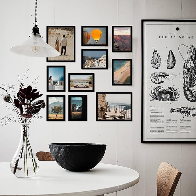A ART·ZONE Black Picture Frames - 4x6, 5x7, 8x10-10 Pack Photo Frame Mix & Match Set for Wall Decor & Tabletop Display, Minimalist Black Frame Collection