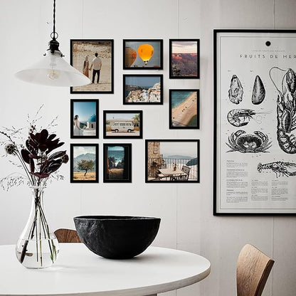 A ART·ZONE Black Picture Frames - 4x6, 5x7, 8x10-10 Pack Photo Frame Mix & Match Set for Wall Decor & Tabletop Display, Minimalist Black Frame Collection