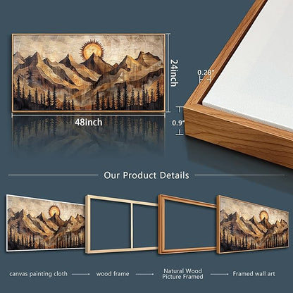 QIYILEXWART Large Wall Decor For Living Room Canvas Wall Art For Office Modern Wall Decorations For Bedroom Mountain Sun Landscape Painting Farmhouse Pictures Artwork Home Decor 24x48