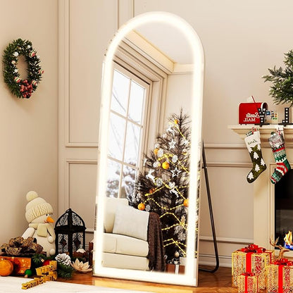 Easly 26x68 inch Full Length Mirror with Lights, LED Lighted Floor Standing, Hanging Full Length with Stand, Full Body Dressing Mirror with Dimmable 3 Color LED