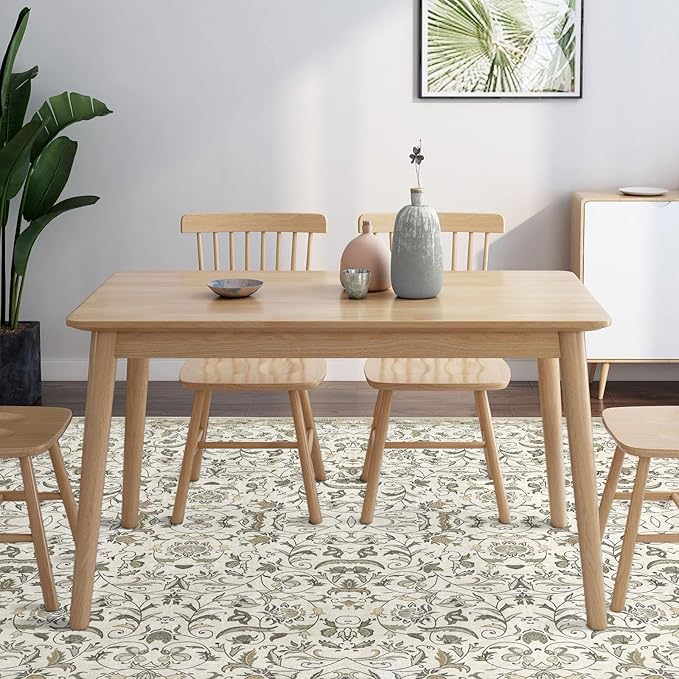 4×6 Washable Large Area Rugs for Living Room, Floral Soft Rug Non Slip Stain Resistant Carpet for Bedroom Dining Room Kitchen Farmhouse Home Decor，Beige Multi 061