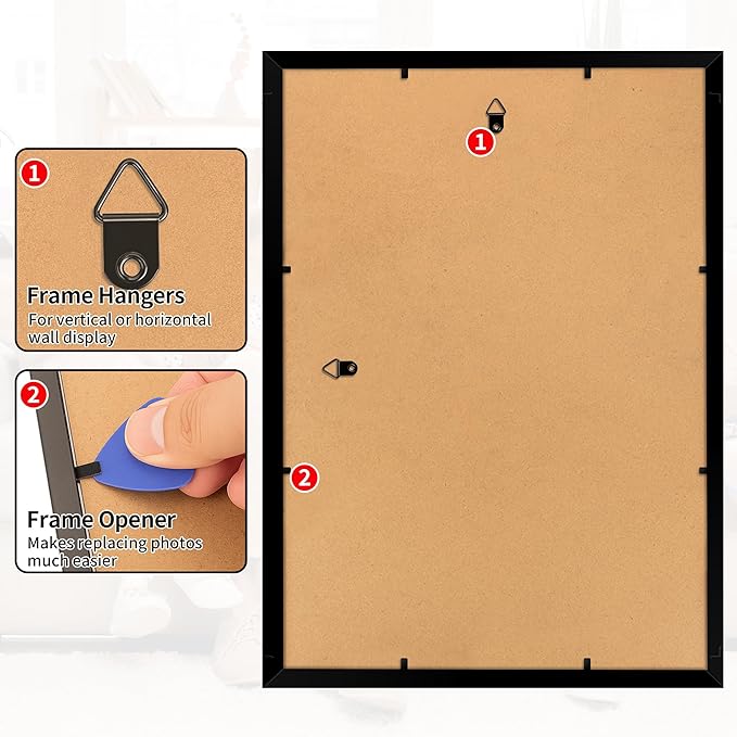 10x14 Picture Frame, 2 Pack Black Photo Frame with HD Plexiglass, Fits Pictures 8.5x11 with Mat or 10 x14 Without Mat, Wall Hanging Photo Frames Poster Frames for Collage Wall Decor