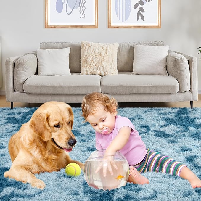 Puremy Luxury 3x5 Area Rug, Ultra Soft Rugs for Living Room, Plush Carpet Rugs for Bedroom, Non-Slip Indoor Rug for Nursery, Study Room, Playroom, Home Decor, Tie-Dyed Blue