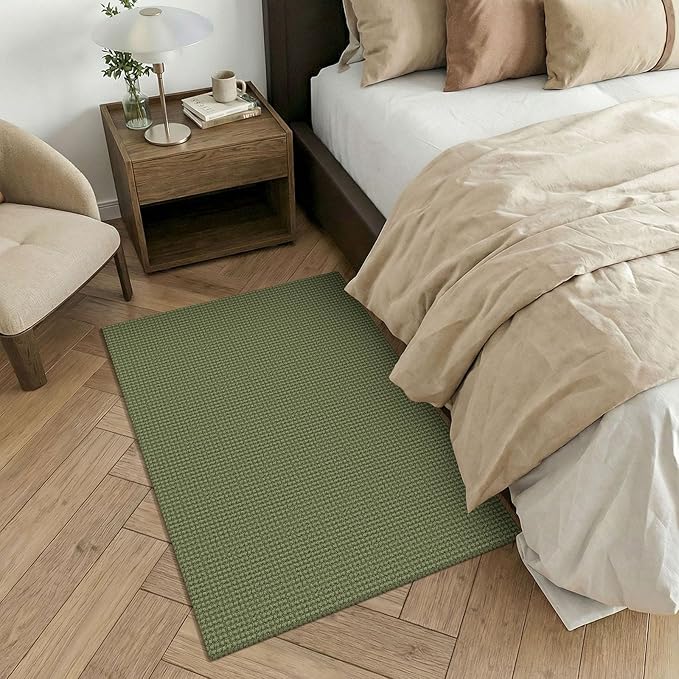 KOZYFLY Washable 3x4 Entry Area Rug, Braided Throw Rugs for Entryway, Non Slip Door Mat Indoor Outdoor Entrance, Front Porch Foyer Carpet for Kitchen, mudroom, Bathroom, Olive Green/Earthy Green
