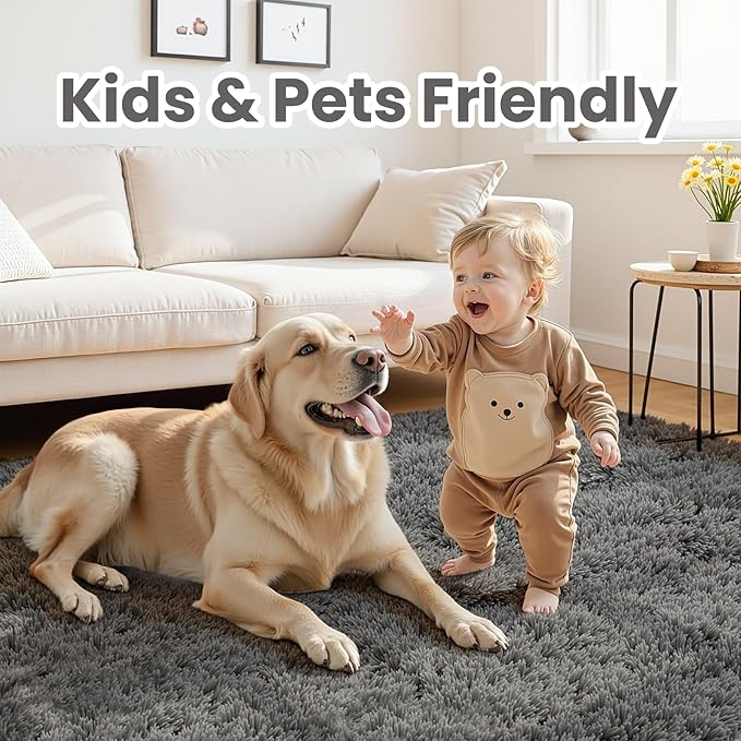 8x10 Area Rugs for Living Room: Ultra Soft Fluffy Shag Grey Rugs for Bedroom, Non-Slip Large Fuzzy Plush Rug Indoor Floor Carpet for Nursery Kids Boys Girls Room, Dorms, Playroom, Modern Home Decor