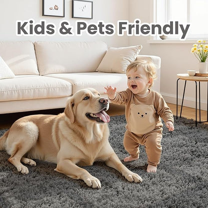 8x10 Area Rugs for Living Room: Ultra Soft Fluffy Shag Grey Rugs for Bedroom, Non-Slip Large Fuzzy Plush Rug Indoor Floor Carpet for Nursery Kids Boys Girls Room, Dorms, Playroom, Modern Home Decor