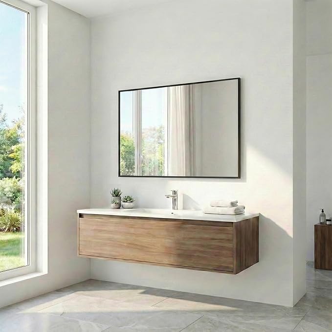 30" x 40" Matte Black Wall Mirror, 40" x 30" Metal Framed Rectangular Decor, Vertical/Horizontal Accent Mirror for Fireplace & Bathroom Vanity
