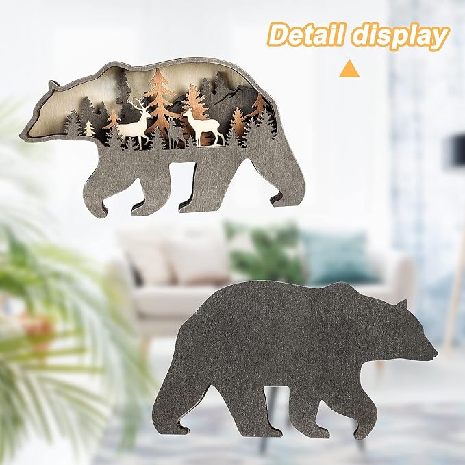 Laozai Wooden Forest Animals Bear Decor Cabin Rustic Decor Wall Decorations Mountain decor for Bedroom Living Room Table Decorative