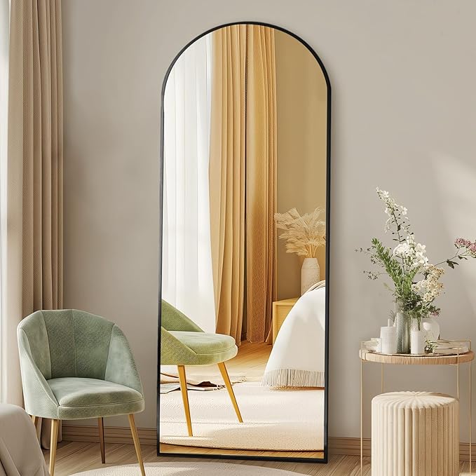 NEWBULIG Arched Mirror Full Length, 56"x15" Body Wall Mirrors with Shatter-Proof Glass, Upgraded Floor Standing Mirror, Hanging or Leaning, with Stand Aluminum Alloy Frame for Home Decor, Black