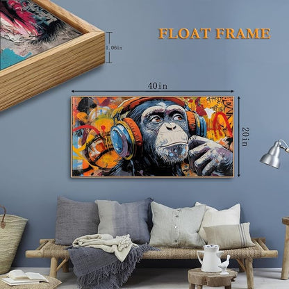 Sorbrozo Funky DJ Gorilla Street Art Print - Vibrant Graffiti Canvas Wall Art with Headphones Music Themed Decor for Boys Bedroom, Man Cave Urban Home & Office 20x40 in