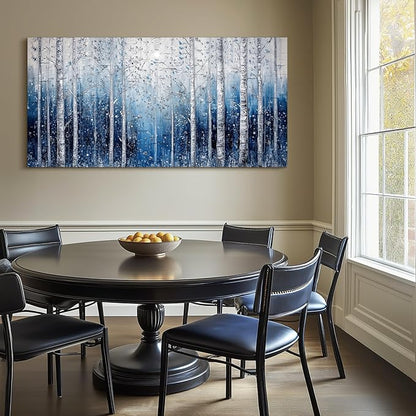 SERIMINO Birch Forest Wall Art, Nature Tree Extra Large Artwork, Spiritual Landscape Canvas Painting, Blue and White Aesthetic Pictures Wall Decor Living Room Bedroom Office Art Prints 29"X57"