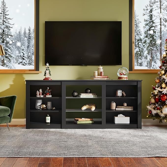 WLIVE Modern TV Stand for 65 Inch TV, Entertainment Center with Adjustable Open Shelves & RGB LED Lights, Sturdy Media Console for Living Room, Bedroom,Gaming (Black)